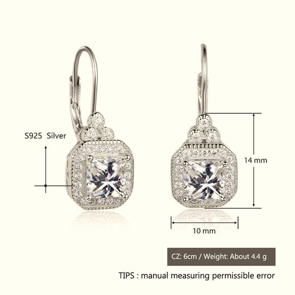 Silver Studded Hoop Earring Pave Crystal Solid 925 Dangle (One Earring Only) - Picture 2 of 6